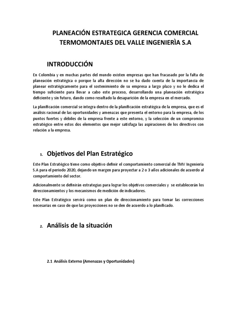 TMV Plan Estrategico Comercial | PDF | Planificación estratégica ...