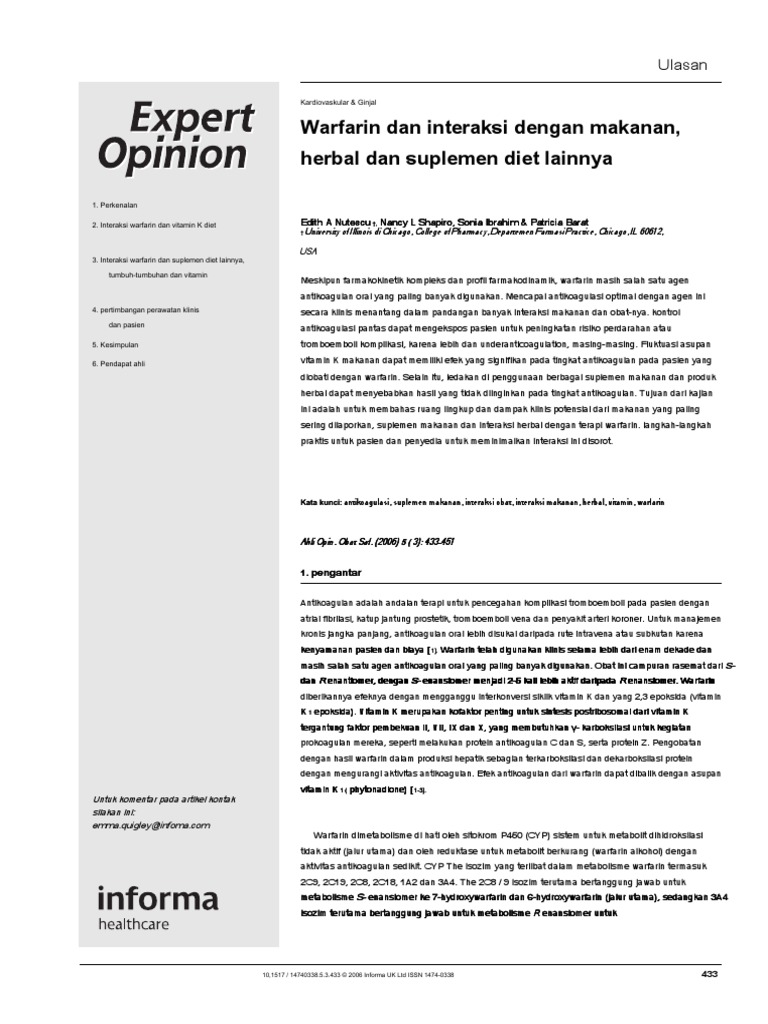 Warfarin and Its Interactions With Foods, Herbs and Other Dietary Supplements En.id PDF