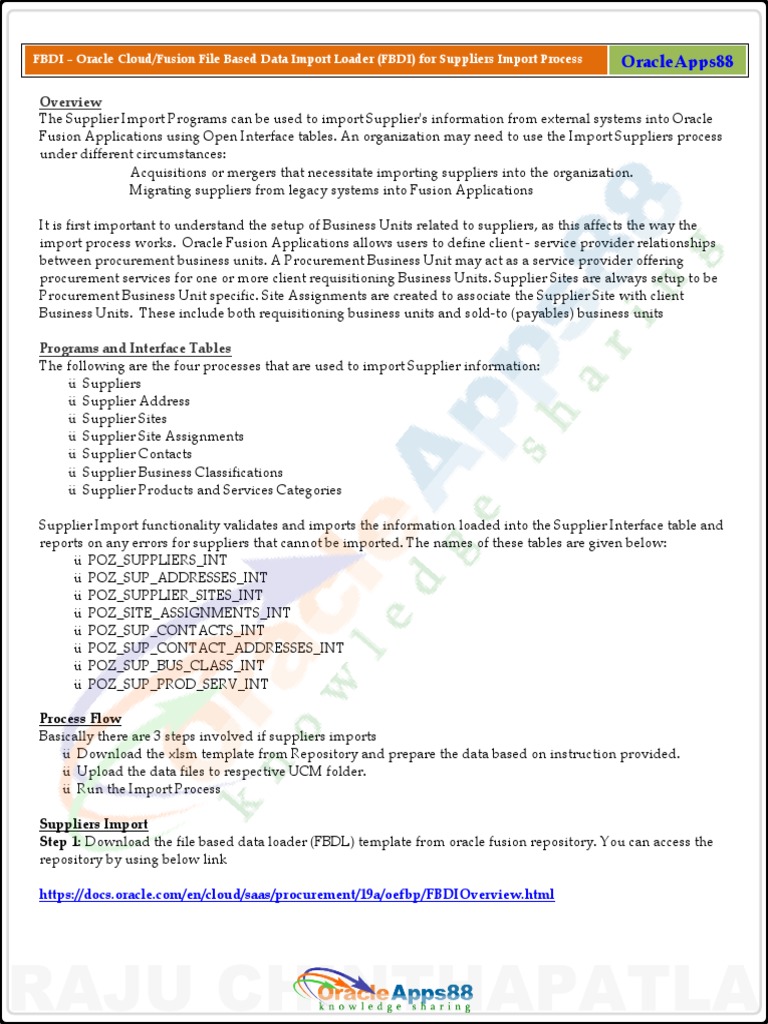 FBDI - Oracle Cloud File Based Data Import Loader (FBDI) For Suppliers  Import Process | PDF | File Format | Cloud Computing