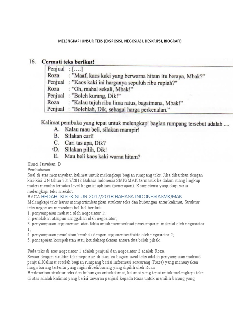 Melengkapi Unsur Teks Eksposisi Negosiasi Deskripsi Biografi