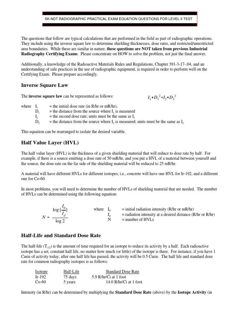 Dose Measurement Equations PDF Radioactive Decay Radiography