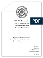 BEC 4340: Econometrics: Year IV - Semester I - 2019 Assignment 02 (Individual) Secondary Data Analysis