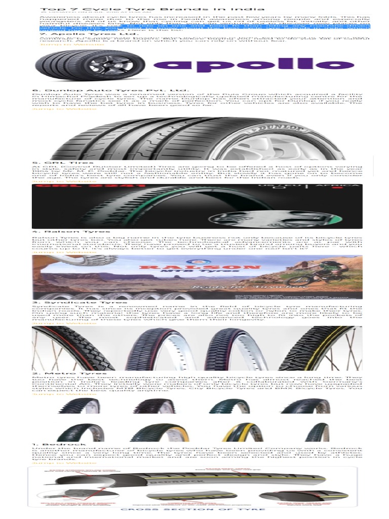 Top 7 Cycle Tyre Brands in India Info PDF