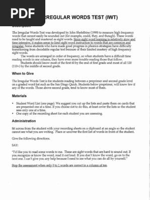 Irregular Words Test Pdf