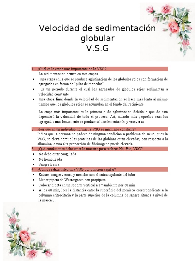 Velocidad de Sedimentación Globular | PDF | Sangre | Anemia