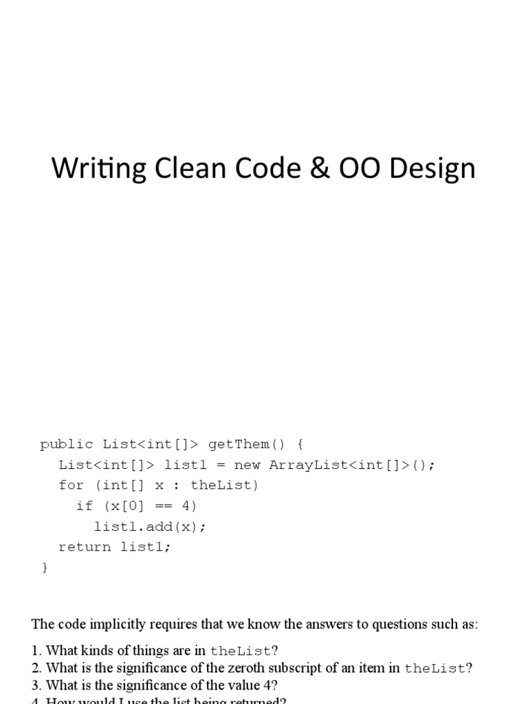 Writing Clean Code & OO Design | PDF | Teaching Methods & Materials