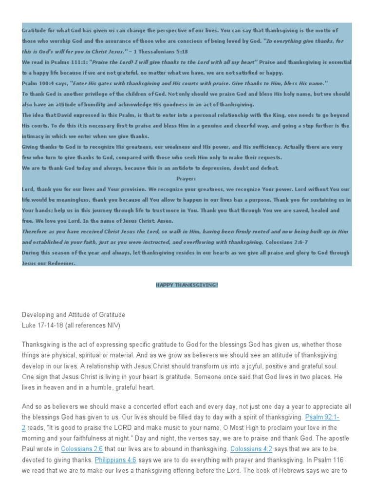 Gratitude For What God Has Given Us | PDF | Gratitude | Jesus