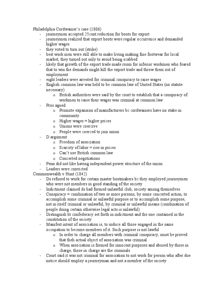 Labor Law Outline PDF Railway Labor Act Unfair Labor Practice