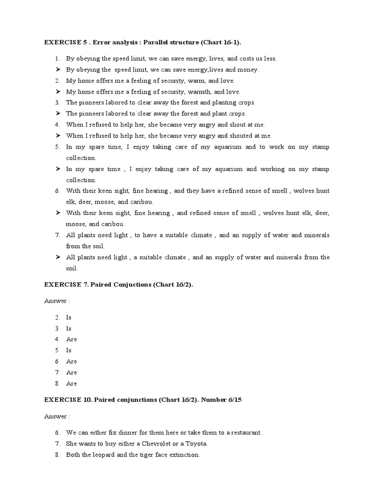 EXERCISE 5 - Error Analysis: Parallel Structure (Chart 16-1) | PDF ...