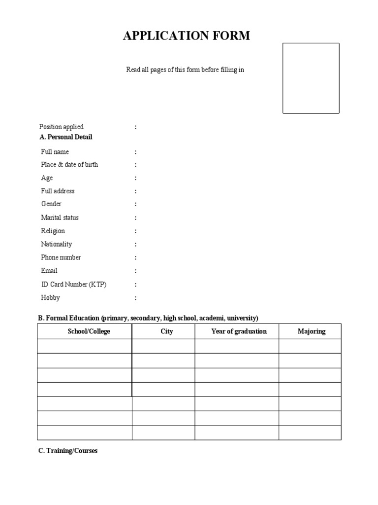 Application Form: Read All Pages of This Form Before Filling in | PDF ...
