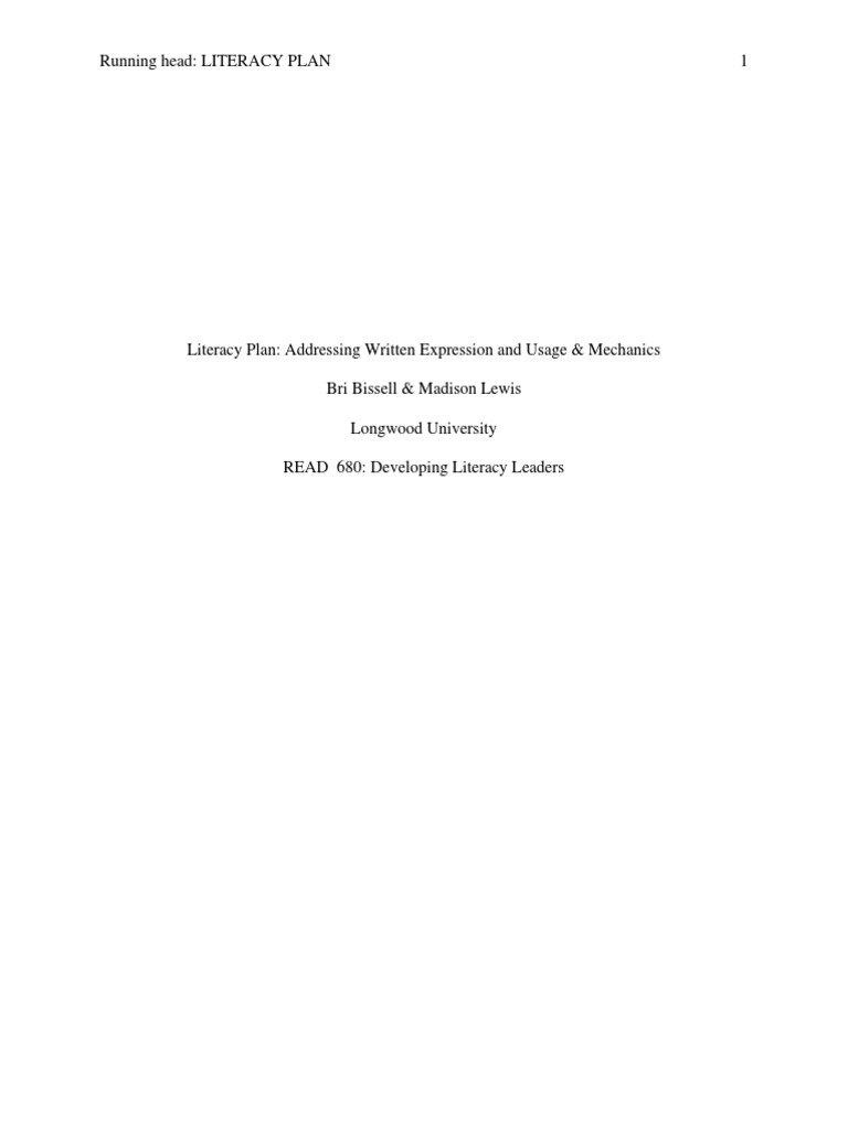 Literacy Plan - 5th Grade Writing Program - Bri Bissell and Madison ...