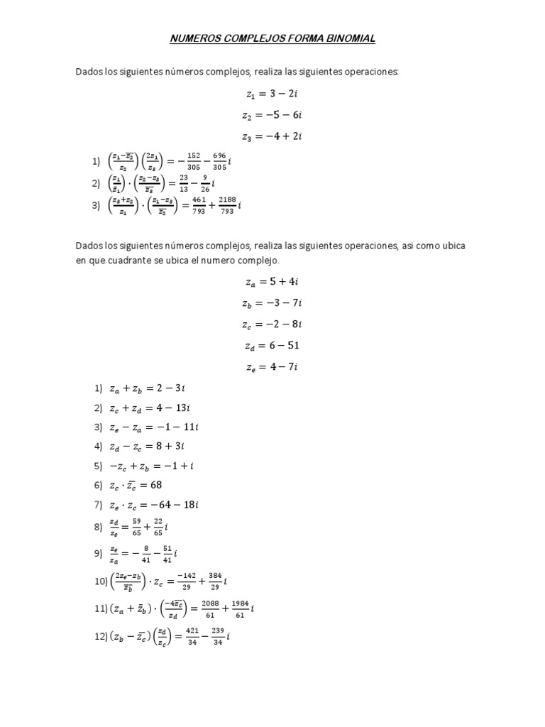 Operaciones con Números Complejos | PDF | Enseñanza de matemática