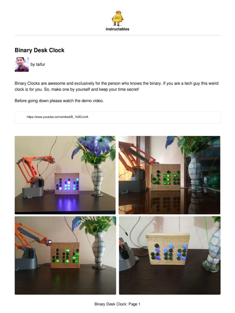 Binary Desk Clock: by Taifur | PDF | Computing | Computer Engineering