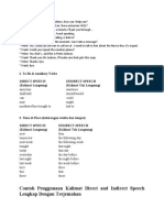 Contoh Penggunaan Kalimat Direct and Indirect Speech Lengkap Dengan Terjemahan