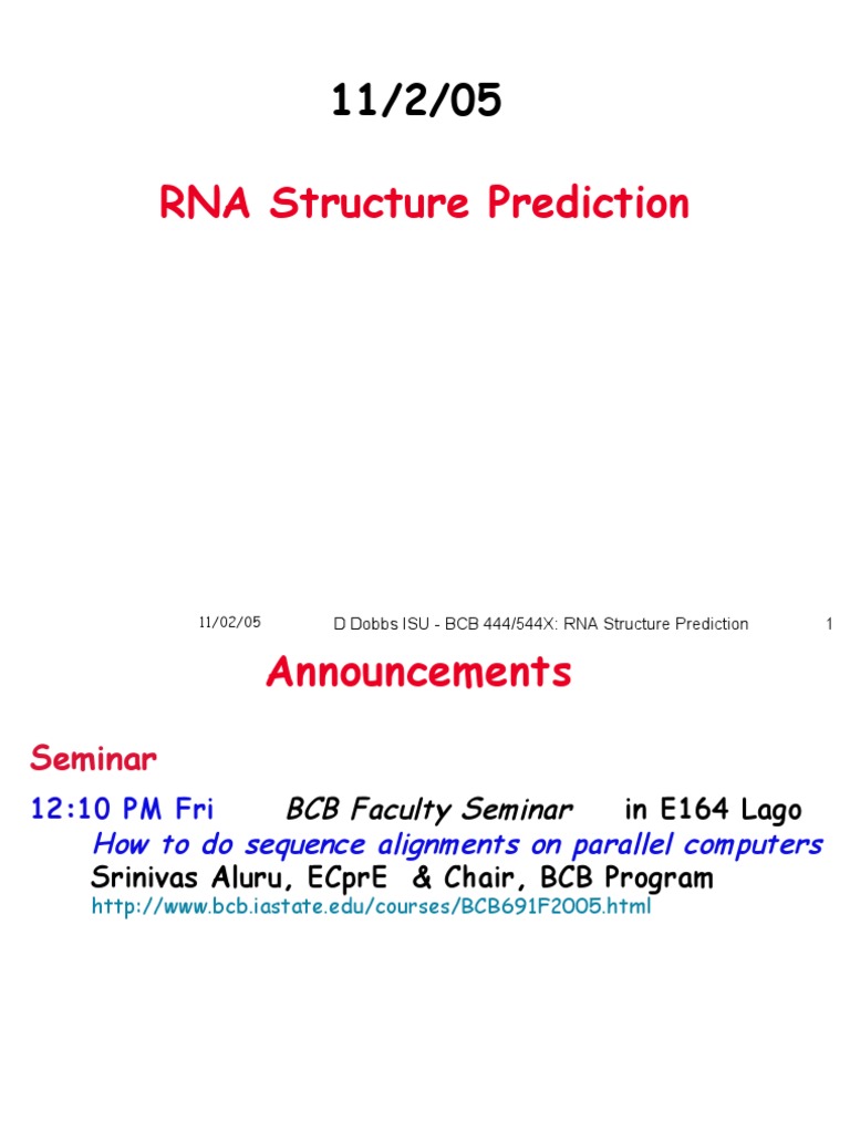 D Dobbs ISU - BCB 444/544X: RNA Structure Prediction 1 | PDF | Micro ...