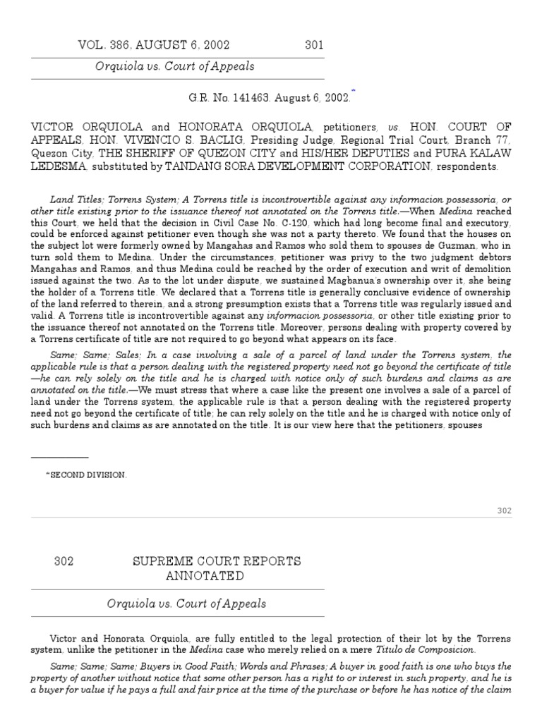 Analysis of a Dispute Over Ownership of Land Under the Torrens System