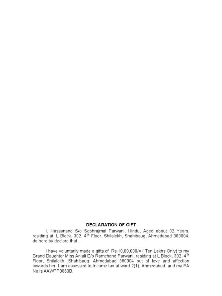 Gift Declaration: Rs 10 Lakh to Granddaughter | PDF