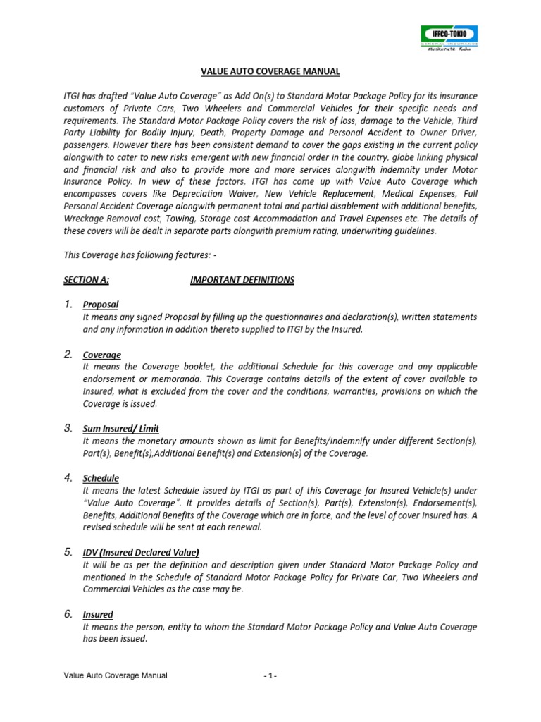 Value Auto Coverage Guide for Insurers | PDF | Vehicle Insurance ...