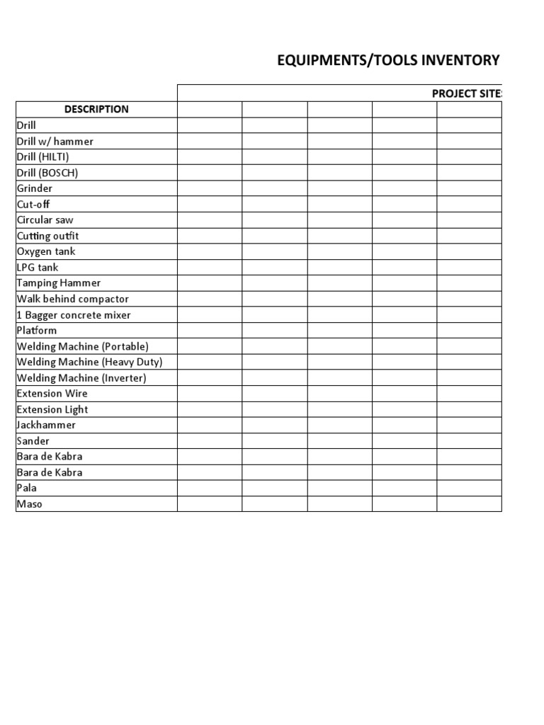 Tools and Equipment Inventory List | PDF | Technology & Engineering