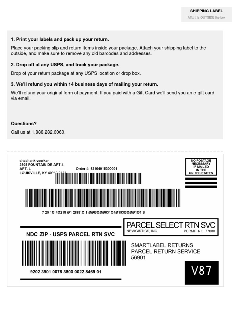 Print Your Labels and Pack Up Your Return.: Shipping Label | PDF
