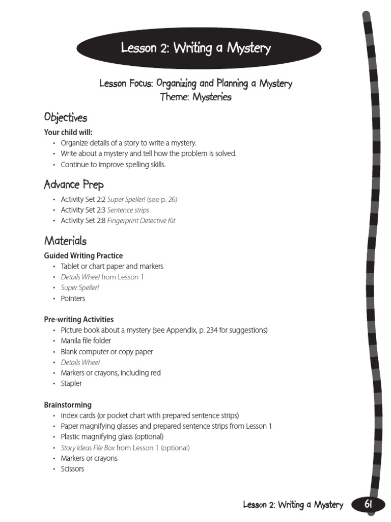 Writing a Mystery Lesson Guide | PDF | Paragraph | Fingerprint