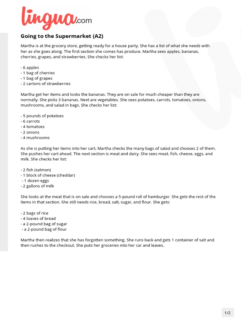 Going To The Supermarket (A2) | PDF | Grocery Store | Breads