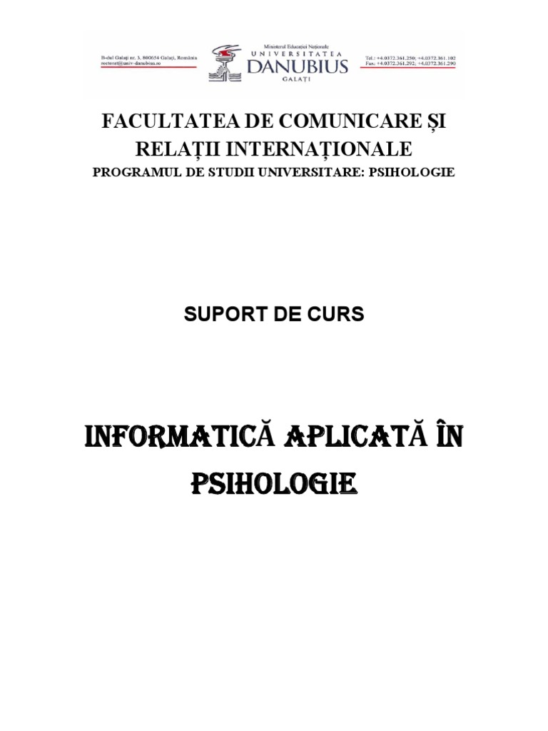 Curs Informatica Aplicata in Psihologie | PDF