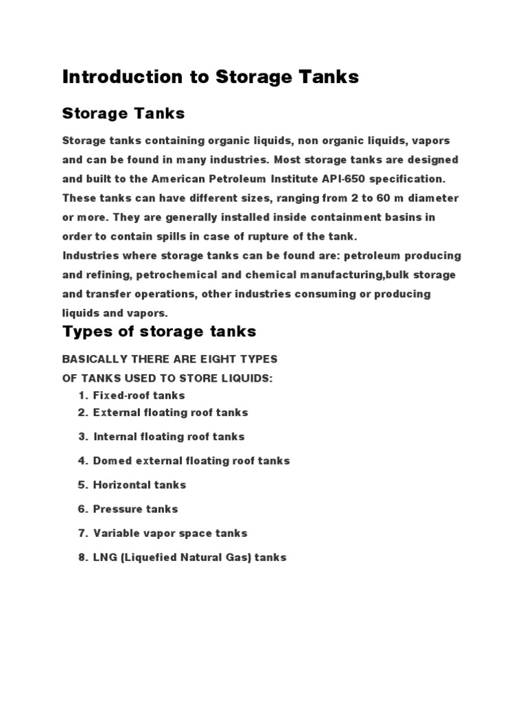Introduction To Storage Tanks | PDF