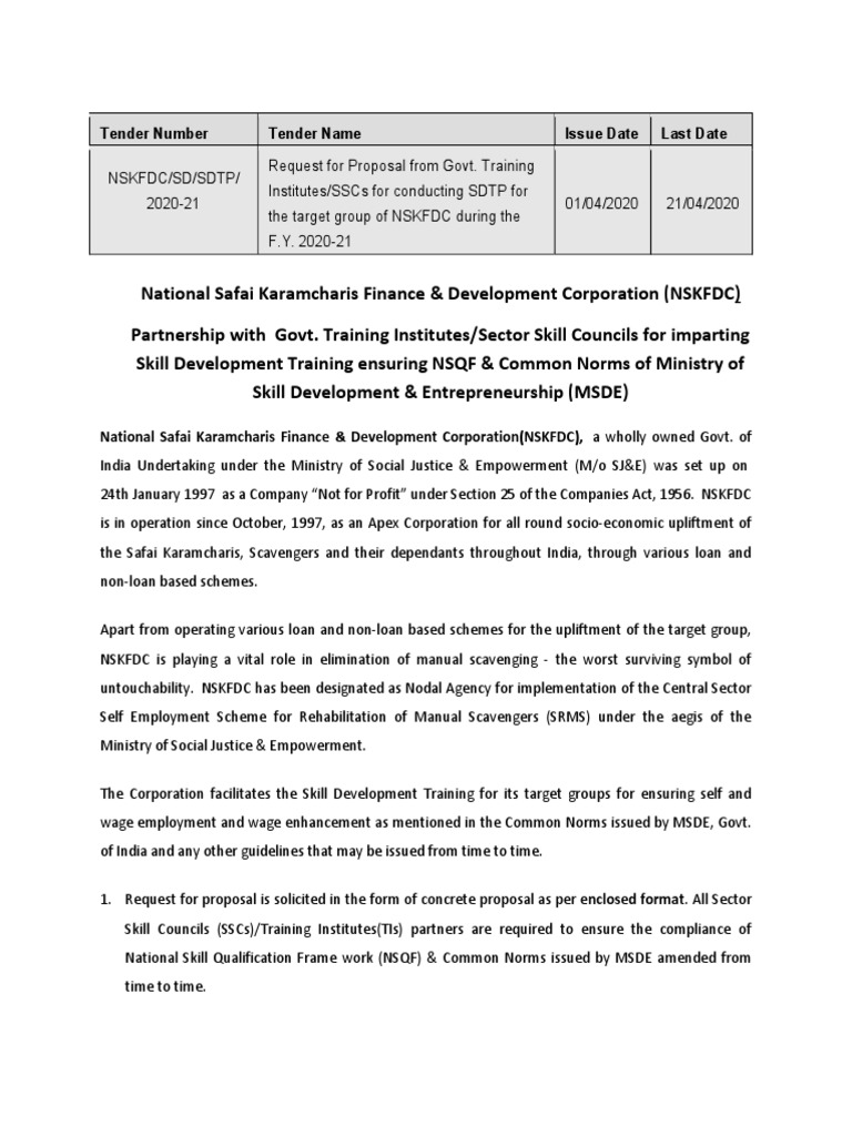 NSKFDC Skill Development Training RFP | PDF | Economies | Business