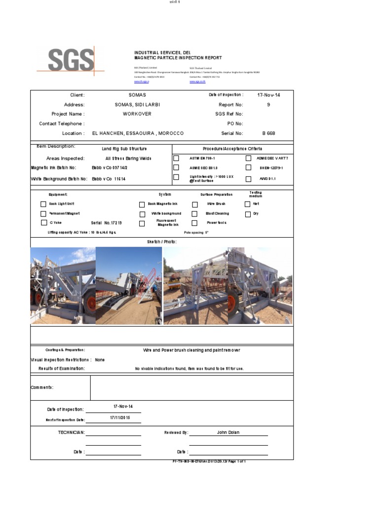 Magnetic Particle Inspection Report | PDF | Industrial Processes ...