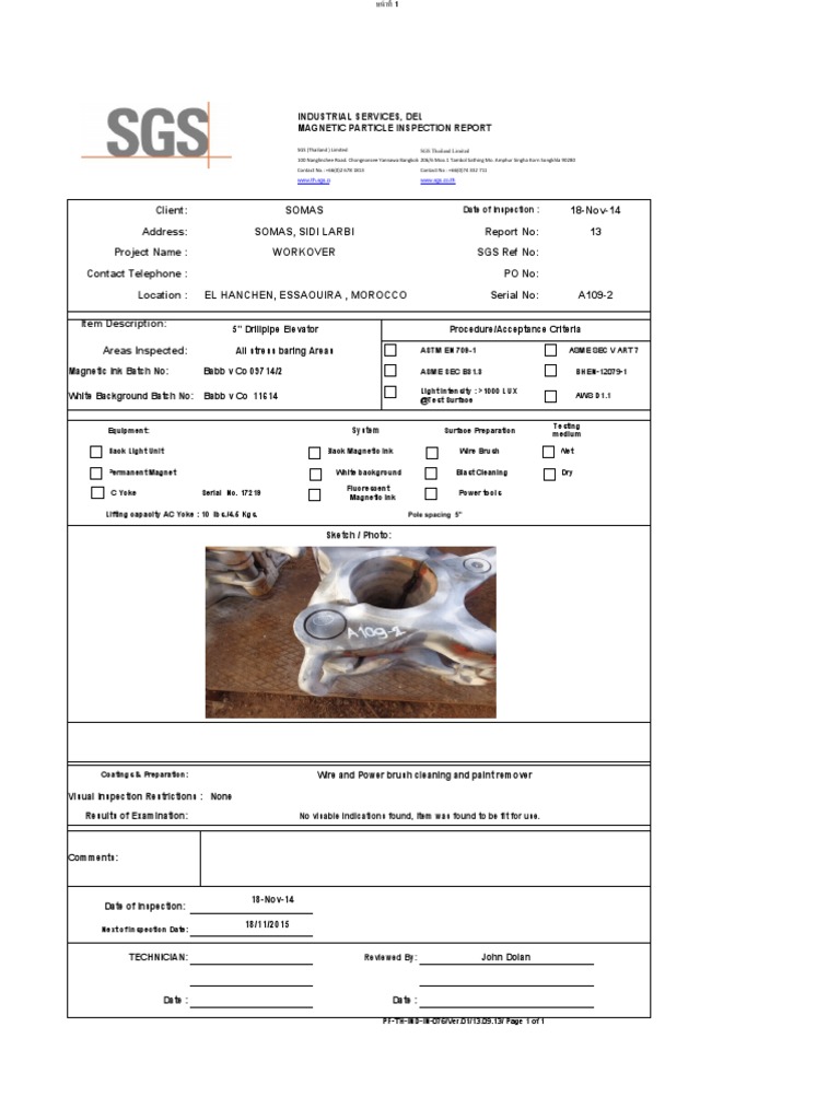 Magnetic Particle Inspection Report | PDF | Manufactured Goods | Materials