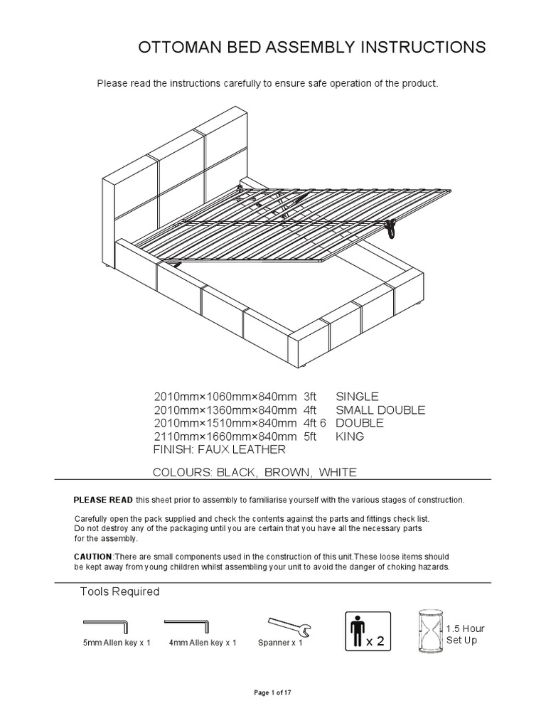 End Lift Ottoman Bed Assembly Instructions PDF Bed Screw