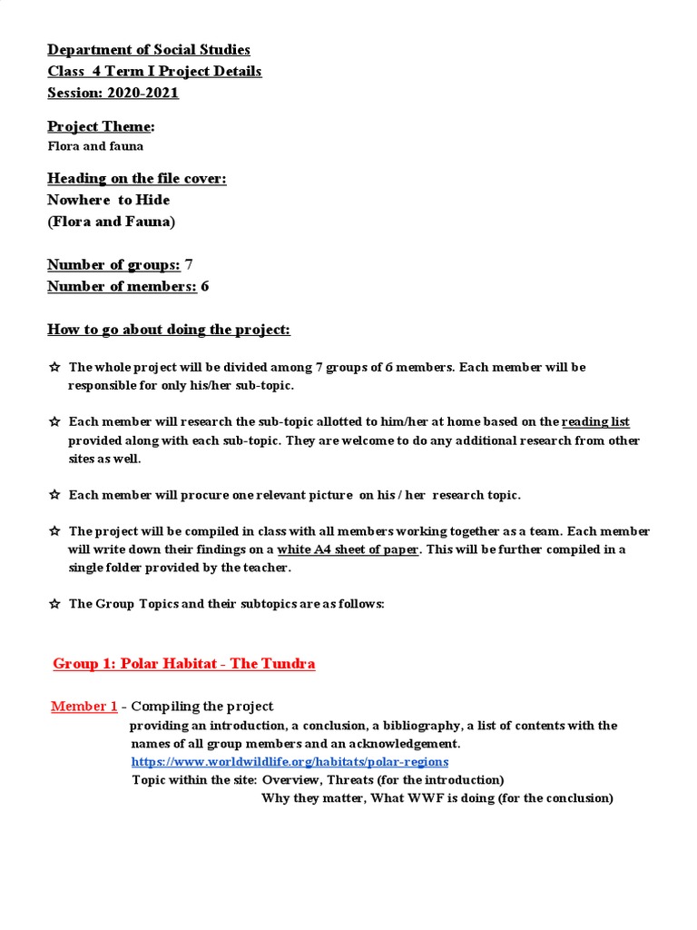 Department of Social Studies Class 4 Term I Project Details Session ...