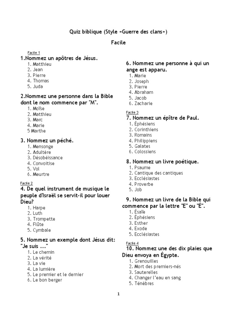 Quiz biblique facile à imprimer | PDF | Jacob | Abraham