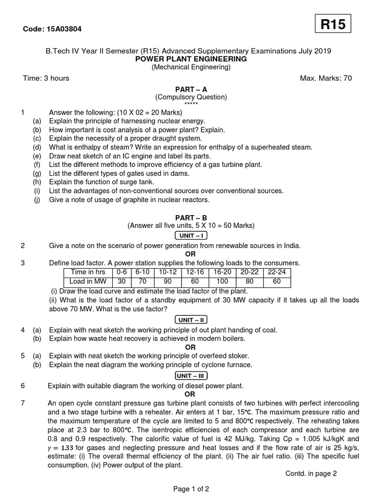 15A03804 Power Plant Engineering | PDF | Power Station | Gas Turbine