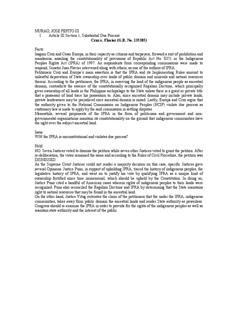 Cruz v flavier g r no 135385 pdf due process virtue