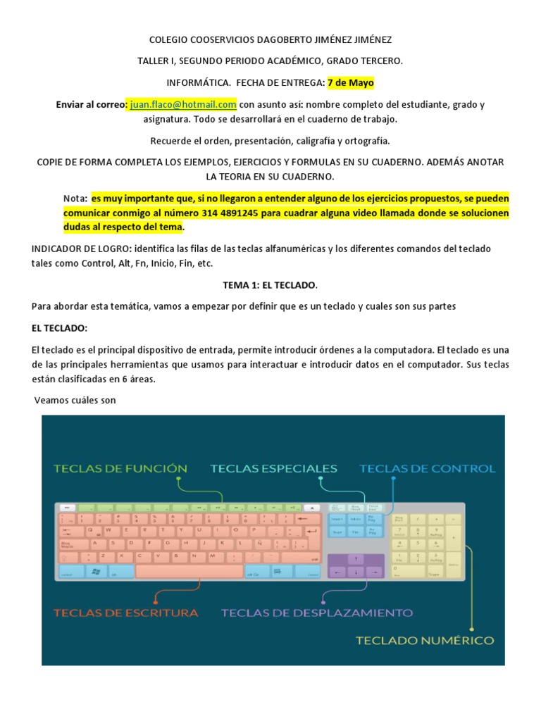 Taller 1 Grado Tercero Informática | PDF | Teclado | Tecnología digital