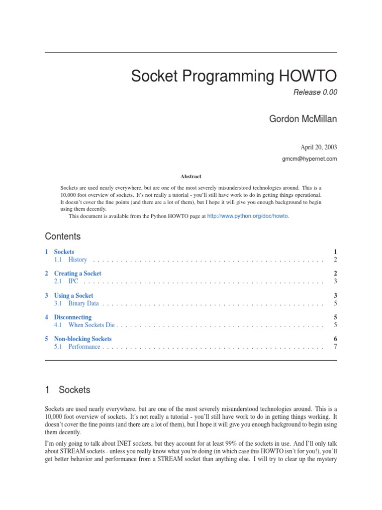 Socket Programming HOWTO | PDF | Network Socket | Port (Computer ...