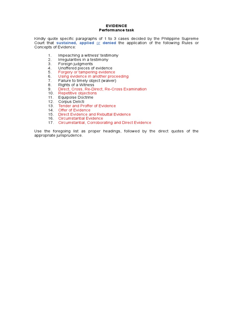 Evidence Assignment No. 1 | PDF | Witness Impeachment | Evidence