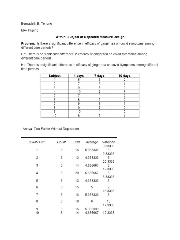 Within-Subject or Repeated Measure | PDF | P Value | Statistical ...