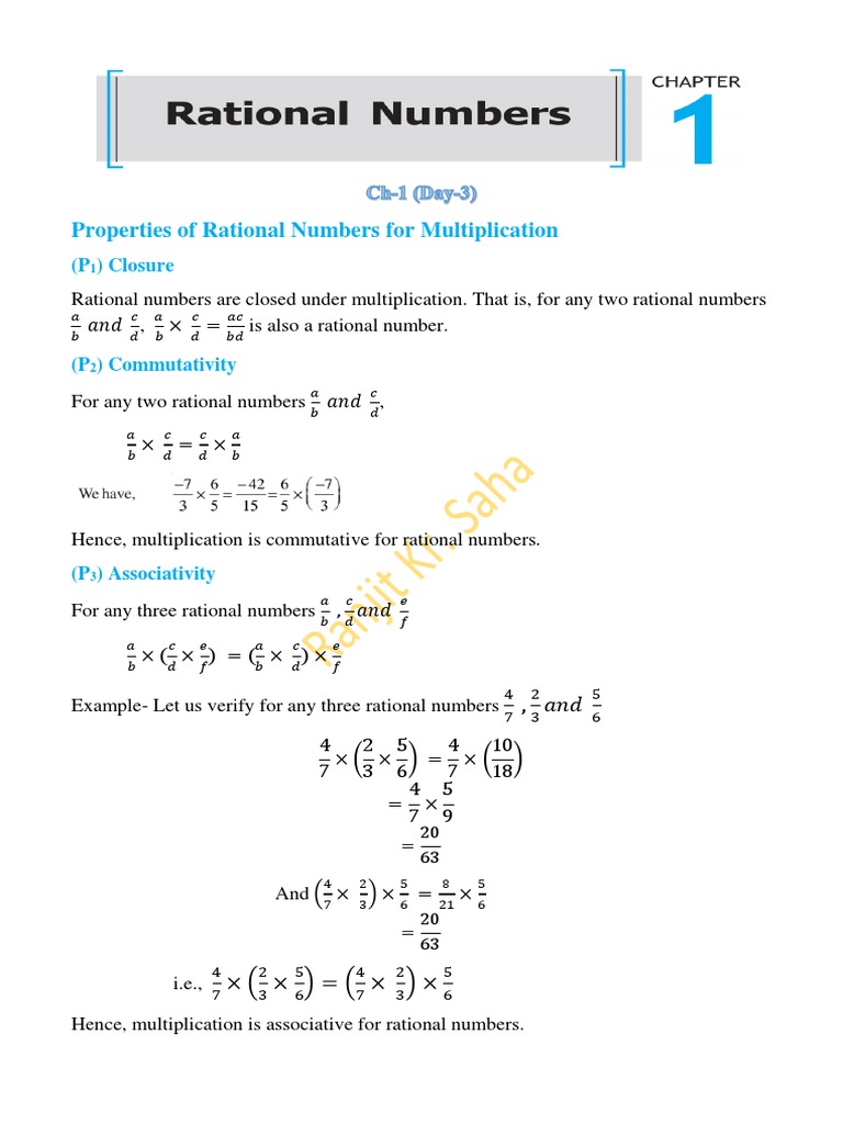 Properties of Rational Numbers For Multiplication: (P) Closure | PDF ...