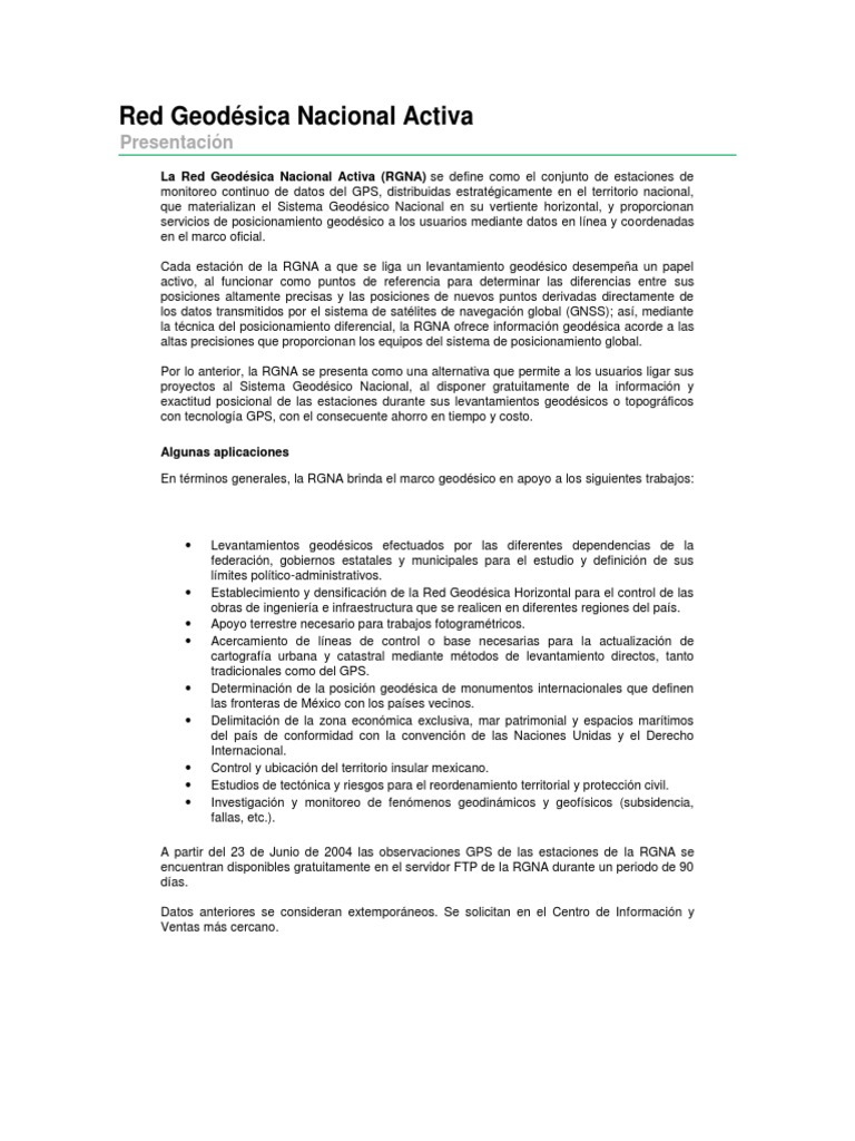 Red Geodésica Nacional Activa (RGNA) | PDF | Sistema de Posicionamiento ...