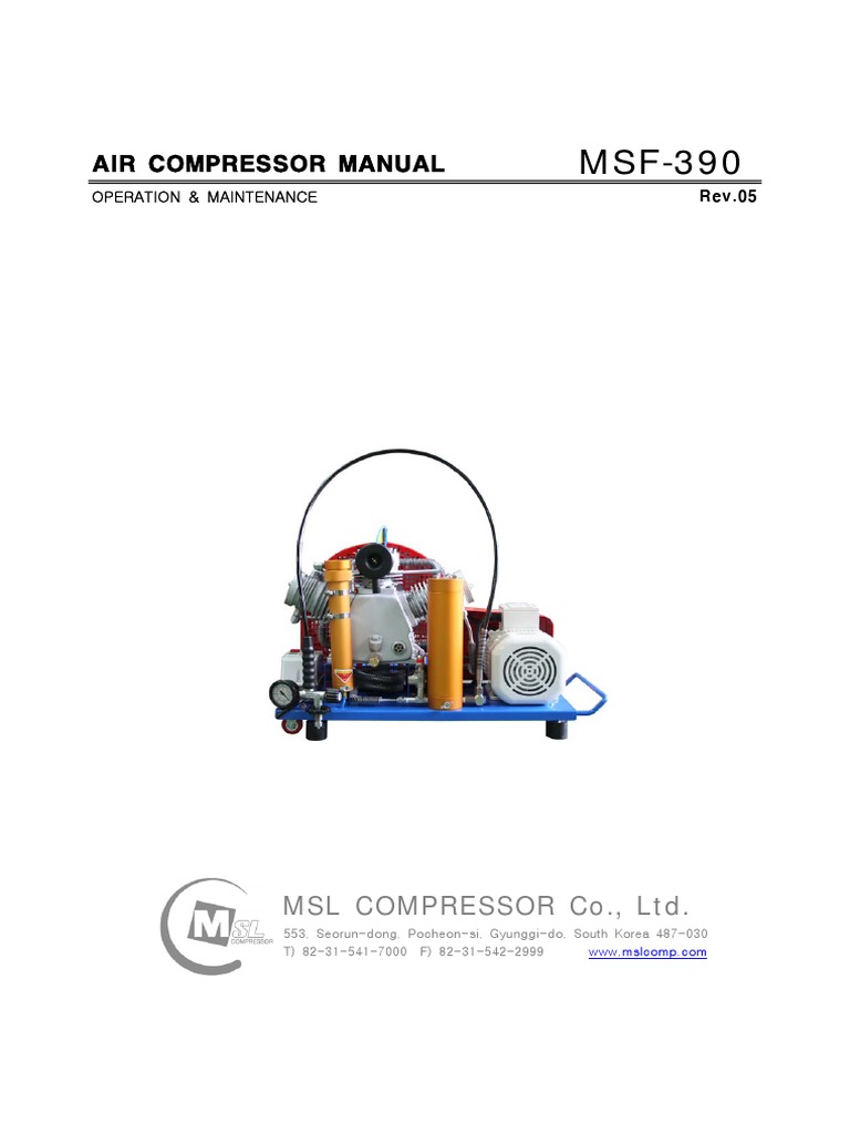 MSL-390 Air Compressor Manual | PDF | Valve | Belt (Mechanical)