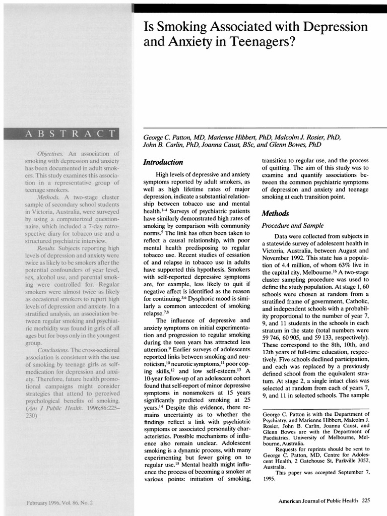 Smoking, Depression, and Anxiety in Teens | PDF | Tobacco Smoking ...