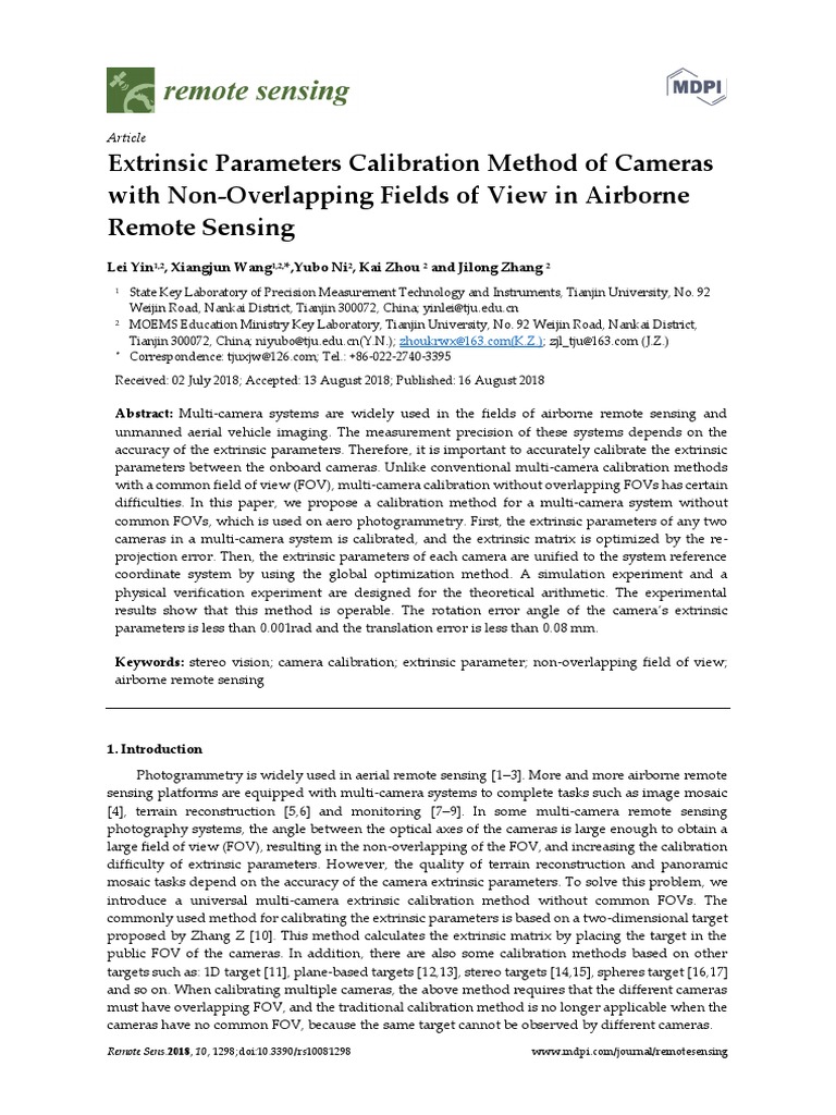 Extrinsic Parameters Calibration Method of Cameras PDF PDF Matrix (Mathematics) Teaching