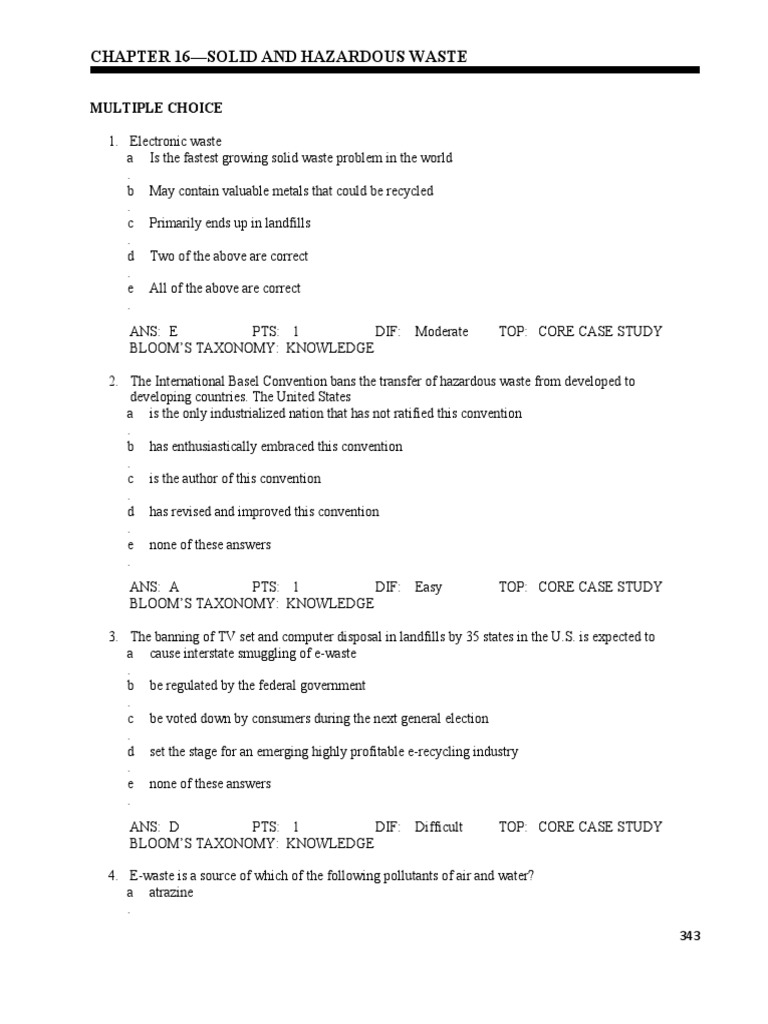 Chapter 16Solid and Hazardous Waste Multiple Choice PDF Municipal