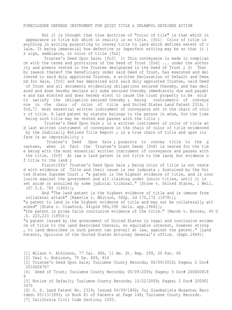 Land Patents and Foreclosures The Truth Download Free PDF Deed Of