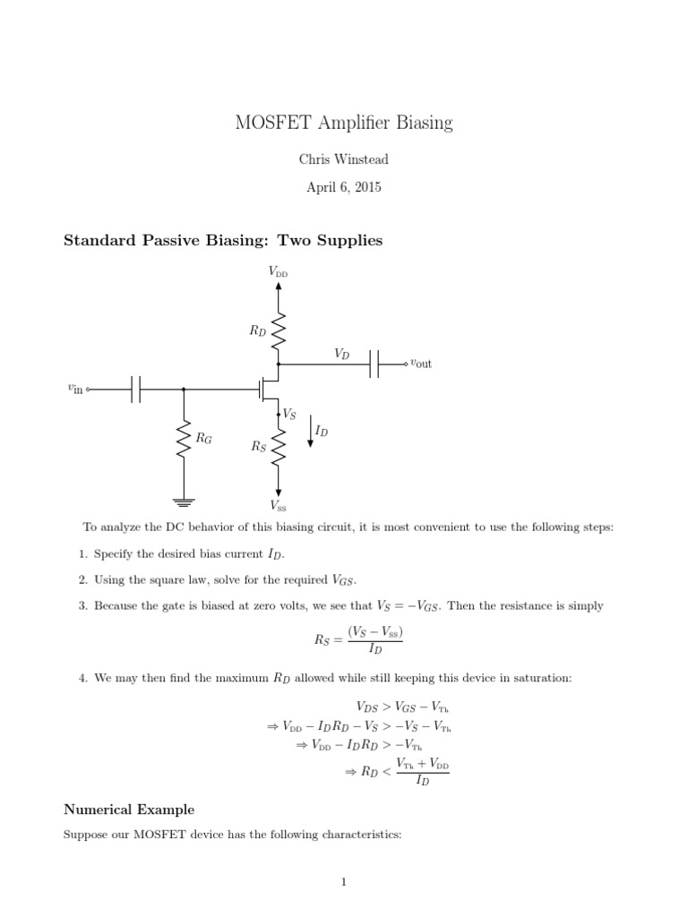 MOSFET Amplifier Biasing Standard Passive Biasing Two Supplies PDF