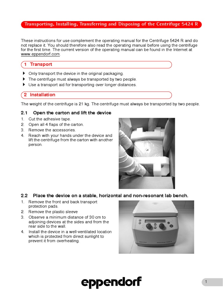 Installation Guide - Centrifuge 5424 R | PDF | Nature