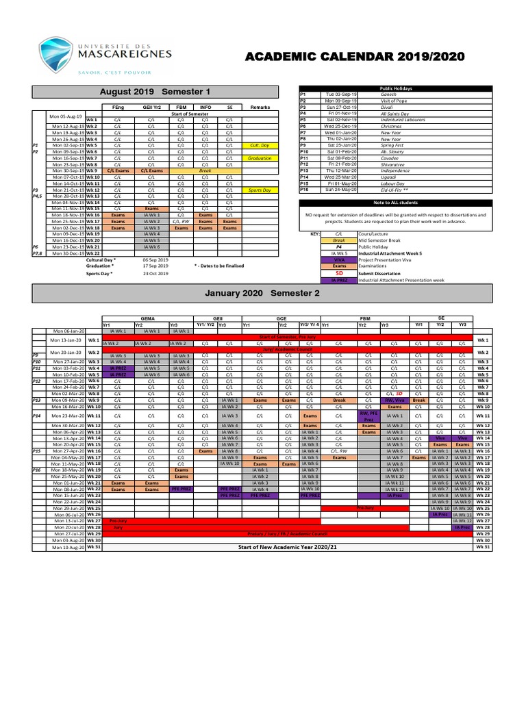 Academic Calendar 1920 For AC PDF Academia Schools